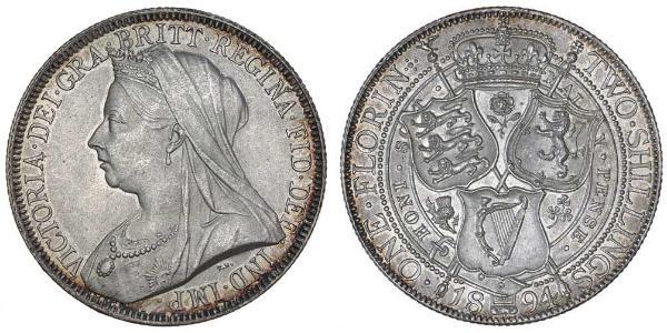 1 Florin / 2 Shilling 大不列颠及爱尔兰联合王国 (1801 - 1922) 銀 维多利亚 (英国君主)