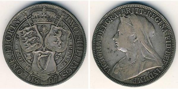 1 Florin / 2 Shilling 大不列颠及爱尔兰联合王国 (1801 - 1922) 銀 维多利亚 (英国君主)