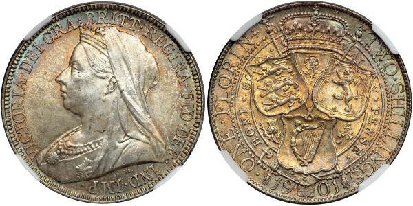 1 Florin / 2 Shilling 大不列颠及爱尔兰联合王国 (1801 - 1922) 銀 维多利亚 (英国君主)