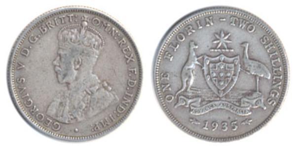 1 Florin / 2 Shilling 澳大利亚 銀 乔治五世  (1865-1936)