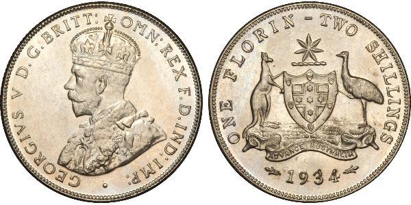 1 Florin / 2 Shilling 澳大利亚 銀 乔治五世  (1865-1936)
