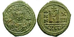 1 Follis Byzantine Empire (330-1453) Bronze Maurice Tiberius (539-602)