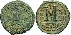 1 Follis Byzantine Empire (330-1453) Bronze Maurice Tiberius (539-602)