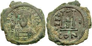 1 Follis Byzantine Empire (330-1453) Bronze Maurice Tiberius (539-602)