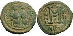 1 Follis Byzantine Empire (330-1453) Bronze Justin II (520-578)