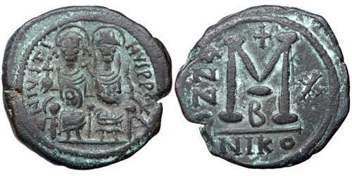 1 Follis Byzantine Empire (330-1453) Bronze Justin II (520-578)