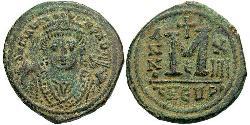 1 Follis 拜占庭帝国 青铜 Maurice Tiberius (539-602)