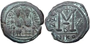 1 Follis 拜占庭帝国 青铜 查士丁二世