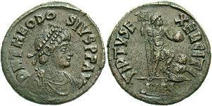 1 Follis /  AE2 Imperio romano (27BC-395) Bronce Teodosio I (347-395)