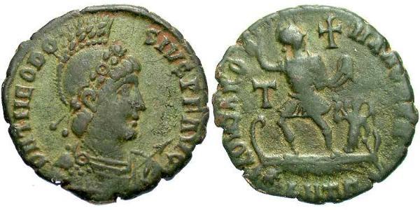 1 Follis /  AE2 Imperio romano (27BC-395) Bronce Teodosio I (347-395)