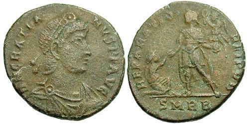 1 Follis /  AE2 Imperio romano de Occidente (285-476) Bronce Graciano (359-383)