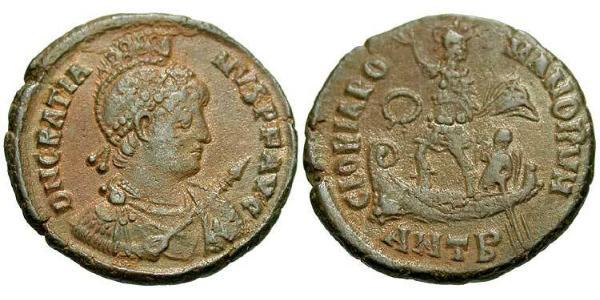 1 Follis /  AE2 Imperio romano de Occidente (285-476) Bronce Graciano (359-383)