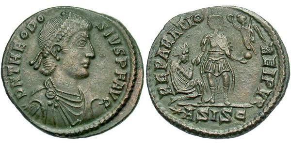 1 Follis /  AE2 Roman Empire (27BC-395) Bronze Theodosius I (347-395)