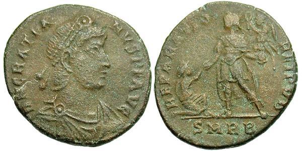 1 Follis /  AE2 Western Roman Empire (285-476) Bronze Gratian (359-383)