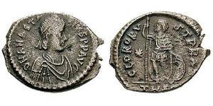 1 Follis /  AE3 Impero bizantino (330-1453) Argento Anastasio I (430-518)