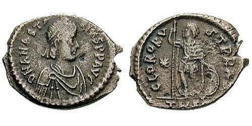 1 Follis /  AE3 Impero bizantino (330-1453) Argento Anastasio I (430-518)