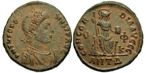 1 Follis /  AE3 Empire romain (27BC-395) Bronze Théodose I (347-395)