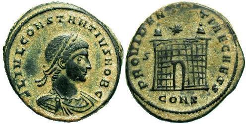 1 Follis /  AE3 Impero romano (27BC-395) Bronzo Costanzo II (317 - 361)