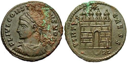 1 Follis /  AE3 Impero romano (27BC-395) Bronzo Costanzo II (317 - 361)