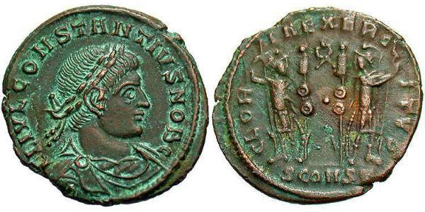 1 Follis /  AE3 羅馬帝國 青铜 君士坦提烏斯二世