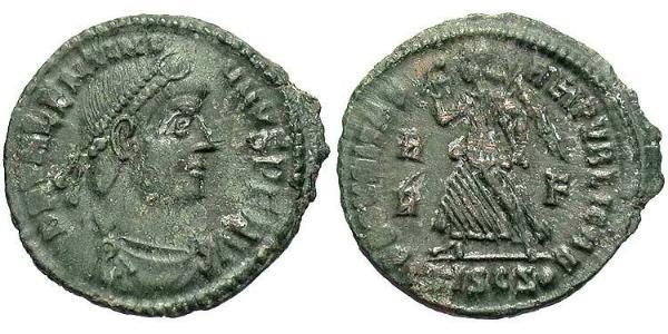 1 Follis /  AE3 羅馬帝國 青铜 瓦伦提尼安一世