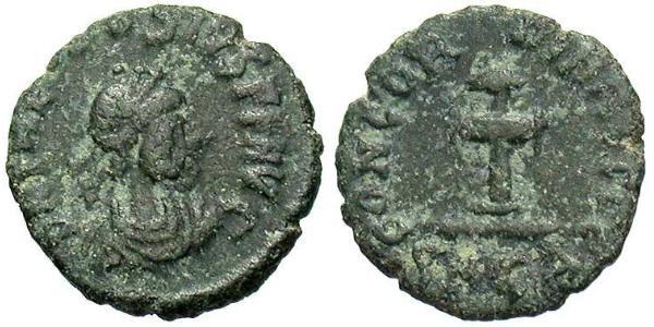 1 Follis /  AE4 Imperio bizantino (330-1453) Bronce Teodosio II (401-450)