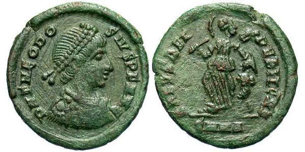 1 Follis /  AE4 Imperio romano (27BC-395) Bronce Teodosio I (347-395)