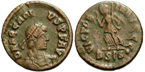 1 Follis /  AE4 Byzantinisches Reich (330-1453) Bronze Arcadius (377-408)