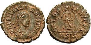 1 Follis /  AE4 Roman Empire (27BC-395) Bronze Valentinian II (371-392)