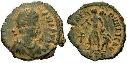 1 Follis /  AE4 Impero romano (27BC-395) Bronzo Teodosio I (347-395)