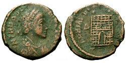 1 Фоллис /  AE4 Римская империя (27BC-395) Бронза Феодосий I (347-395)