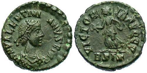 1 Follis /  AE4 羅馬帝國 青铜 瓦伦提尼安二世