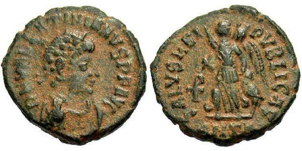 1 Follis /  AE4 羅馬帝國 青铜 瓦伦提尼安二世
