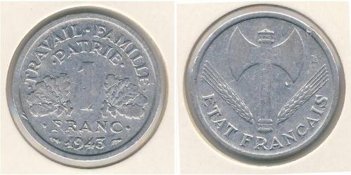 1 Franc Vichy France (1940-1944) Aluminio 