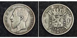 1 Franc Belgique Argent Leopold II (1835 - 1909)