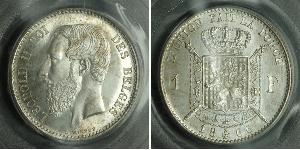 1 Franc Belgique Argent Leopold II (1835 - 1909)