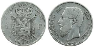 1 Franc Belgique Argent Leopold II (1835 - 1909)