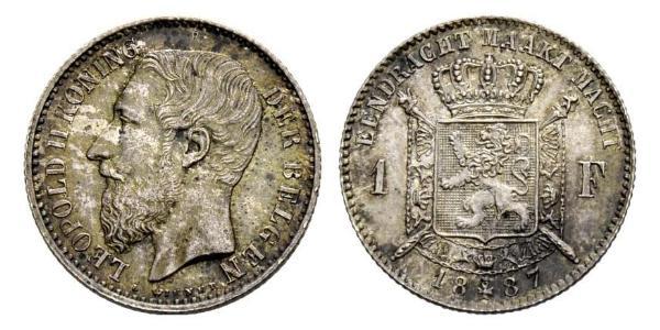 1 Franc Belgique Argent Leopold II (1835 - 1909)