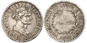 1 Franc Italian city-states Argent Charles-Félix de Savoie