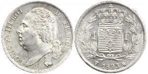 1 Franc Kingdom of France (1815-1830) / France Argent Louis XVIII de France  (1755-1824)