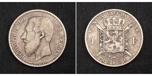 1 Franc Belgio Argento Leopold II (1835 - 1909)