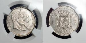 1 Franc Belgio Argento Leopold II (1835 - 1909)