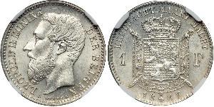 1 Franc Belgio Argento Leopold II (1835 - 1909)