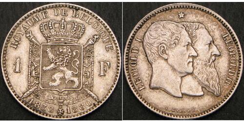 1 Franc Belgio Argento Leopold II (1835 - 1909)