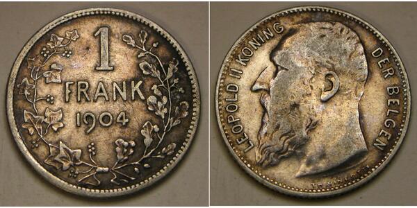 1 Franc Belgio Argento Leopold II (1835 - 1909)