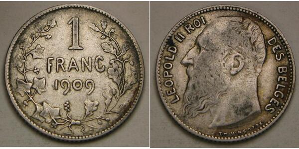 1 Franc Belgio Argento Leopold II (1835 - 1909)