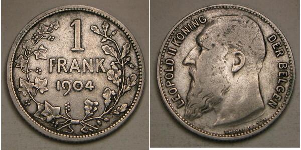 1 Franc Belgio Argento Leopold II (1835 - 1909)