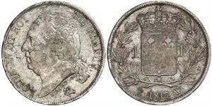 1 Franc Kingdom of France (1815-1830) / Francia Argento Luigi XVIII di Francia (1755-1824)