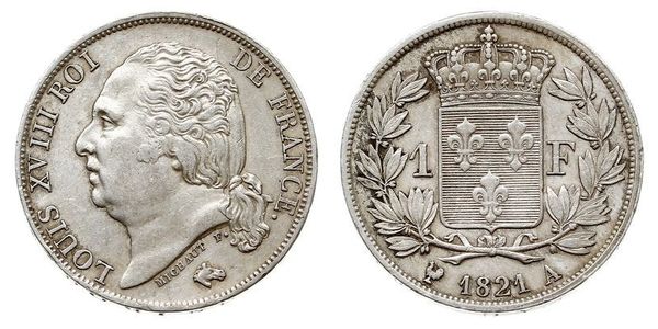 1 Franc Kingdom of France (1815-1830) / Francia Argento Luigi XVIII di Francia (1755-1824)