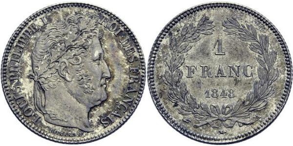 1 Franc Monarchia di Luglio (1830-1848) Argento Luigi Filippo di Francia (1773 -1850)